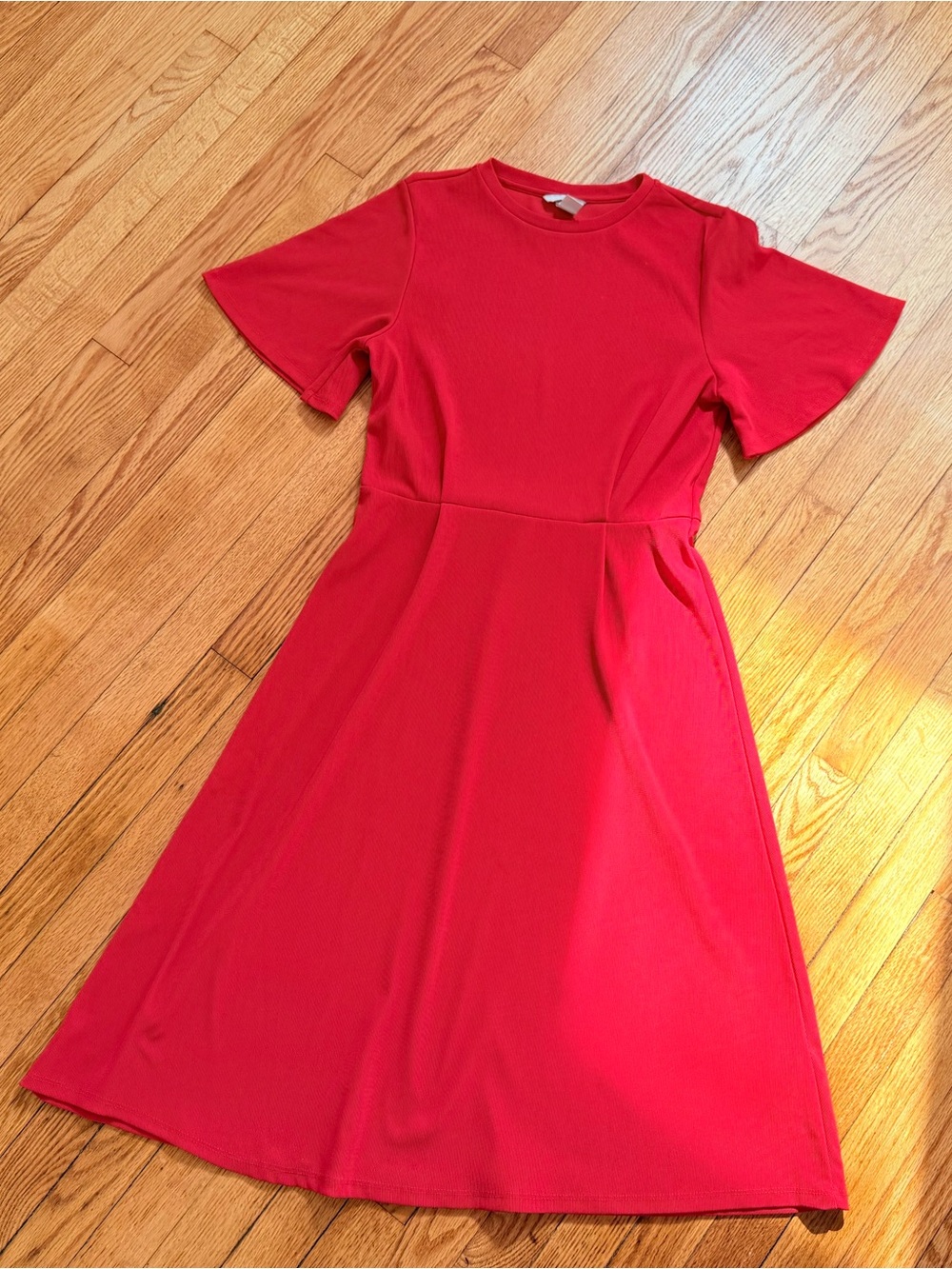 H&M Classic Red A-Line Women's Dress with flutter sleeve